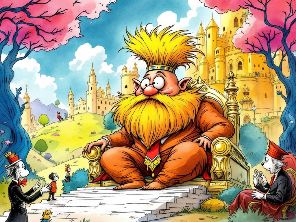 Trumpy-Wumpy on his golden throne, cover illustration